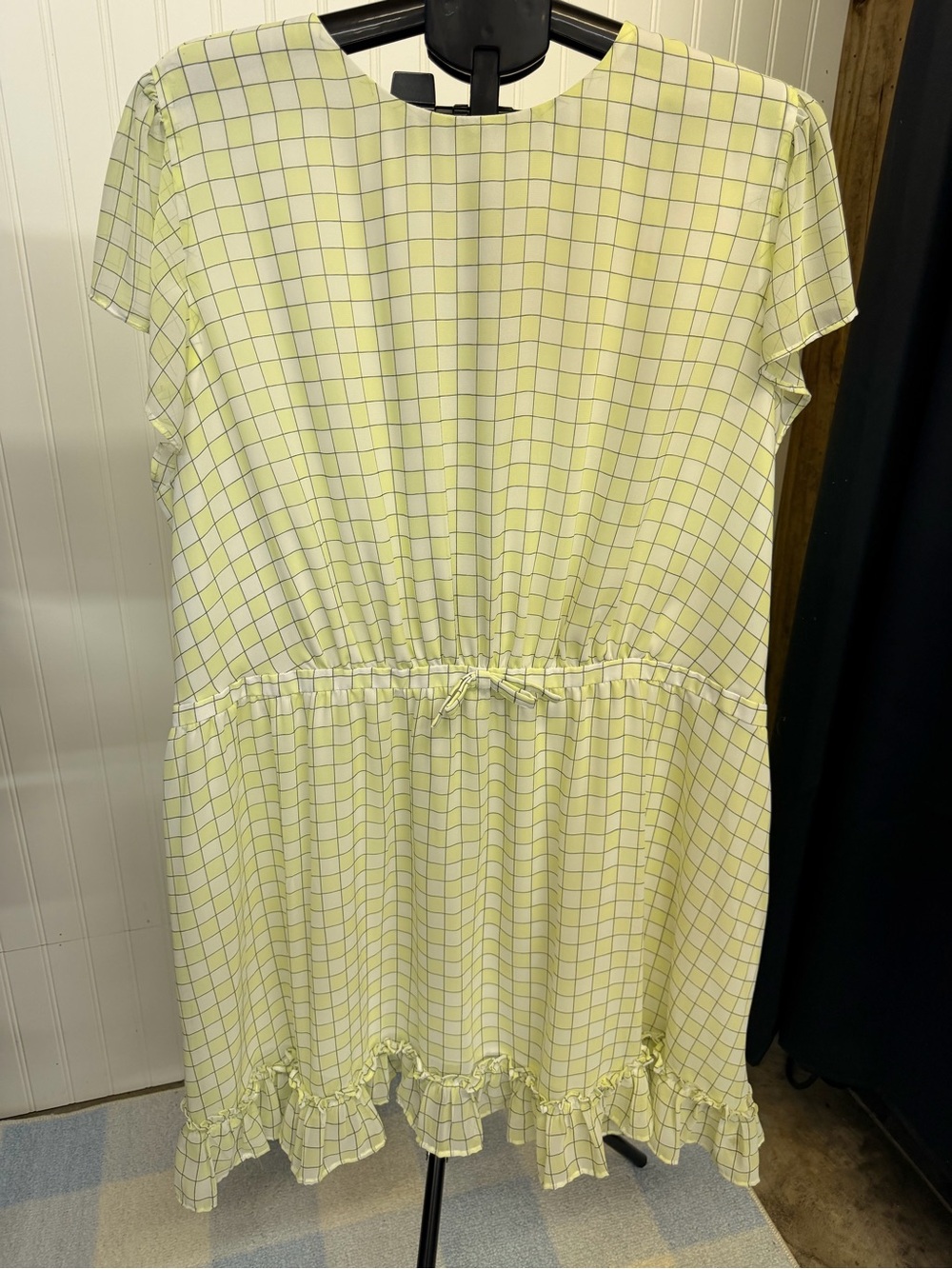 Yellow Grid Ruffle Waist Tie Dress